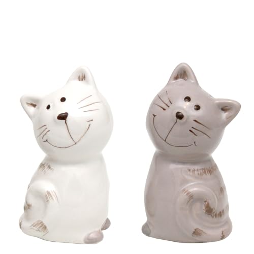 Dekohelden24 2er Set Keramik Salz-/ Pfefferstreuer/Gewürzstreuer als Katzen, Maße ca. 7 x 6 x 7 cm. von Dekohelden24