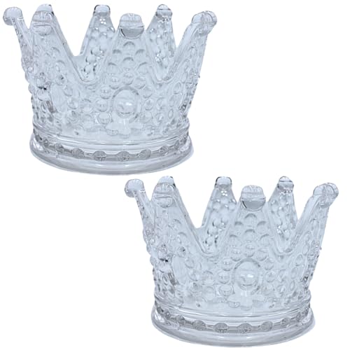 Dekohelden24 2er Set Teelichthalter in Form Einer Krone, aus Glas, transparent, Größe: H/Ø ca. 5 x 8 cm von Dekohelden24