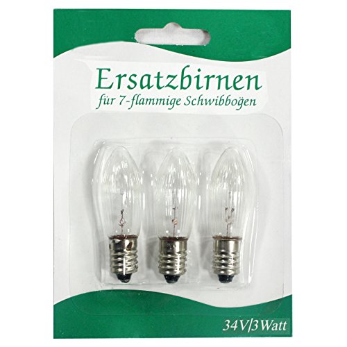 Dekohelden24 3er Pack Spitzkerzen 7 flammige Schwibbögen 34 V / 3 Watt, ca. 4,5 cm von Dekohelden24