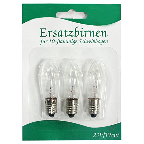 Dekohelden24 3er Pack Spitzkerzen für 10 flammige Schwibbögen 23 V / 3 Watt, ca. 4,5 cm von Dekohelden24