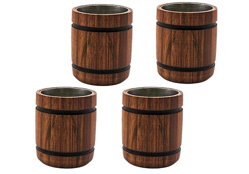 Dekohelden24 4er Set Holz - Schnapsglas, Schnapsbecher - Holzbecher mit Edelstahleinsatz in Dunkelbraun, Größe ca. H/Ø : ca. 6 x 5 cm. von Dekohelden24