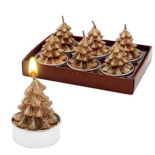 Dekohelden24 6er Set Tannenbaum in Gold, Maße je Teelicht L/B/H: 4 x 4 x 5,5 cm, 5,5 cm von Dekohelden24