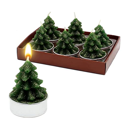 Dekohelden24 6er Set Teelicht Tannenbaum in grün, Maße je Teelicht L/B/H: 4 x 4 x 5,5 cm. von Dekohelden24