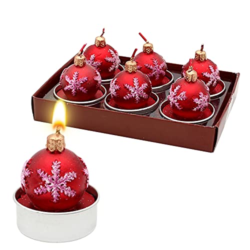 Dekohelden24 6er Set Teelicht Weihnachtskugel - Christbaumkugel in rot, Maße je Teelicht L/B/H: 4 x 4 x 5 cm. von Dekohelden24