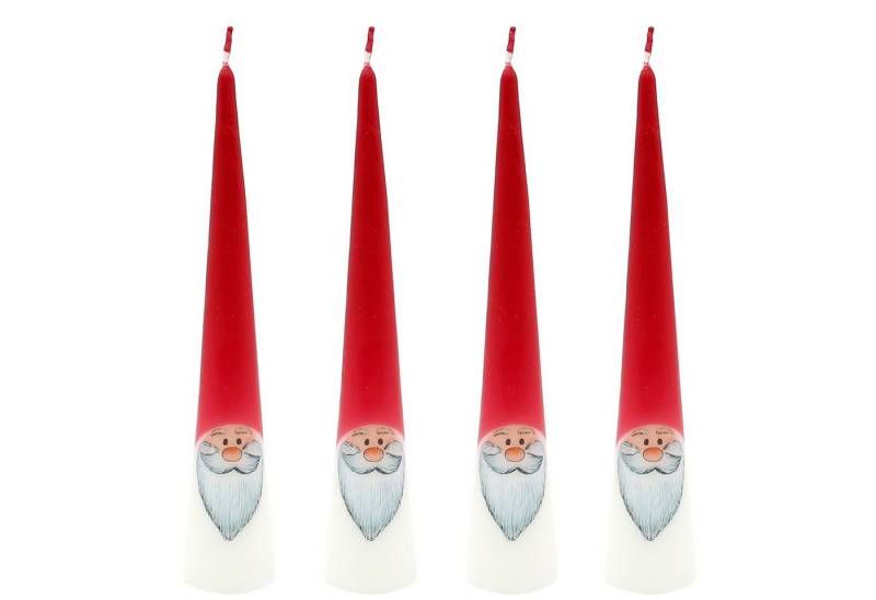 Dekohelden24 Adventskerze 1 Packung mit 4 Adventskerzen in weiß - rot, als Wichtel, H/Ø: 25 x (1 Stück, 1-tlg), Adventskerze von Dekohelden24