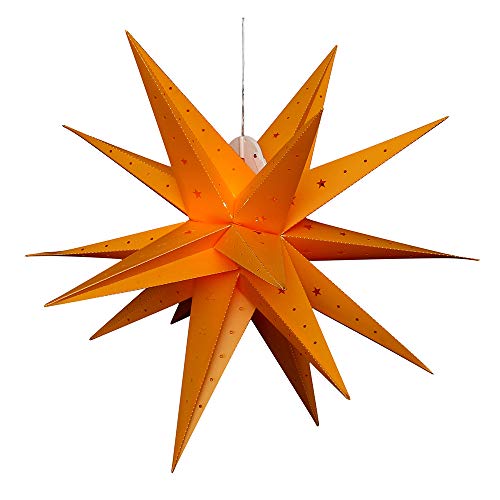 Dekohelden24 Adventsstern aus Kunststoff zum aufklappen, Ø 80 cm mit 18 Spitzen, in der Farbe gelb, inkl. LED Beleuchtung und Adapter, für Innen und Außen geeignet., 833102 von Dekohelden24