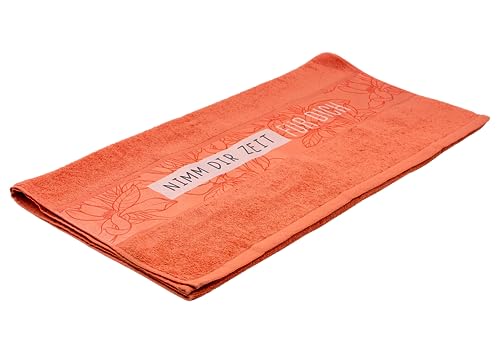 Dekohelden24 ***Badetuch/Handtuch/Duschtuch, Apricot mit Aufschrift - Nimm Dir Zeit für Dich -, 100% Baumwolle, Größe L/B: ca. 70 x 140 cm von Dekohelden24