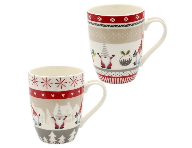 Dekohelden24 Becher Porzellan Weihnachts-Tassen - Wichtel - als 2er Set, Porzellan von Dekohelden24