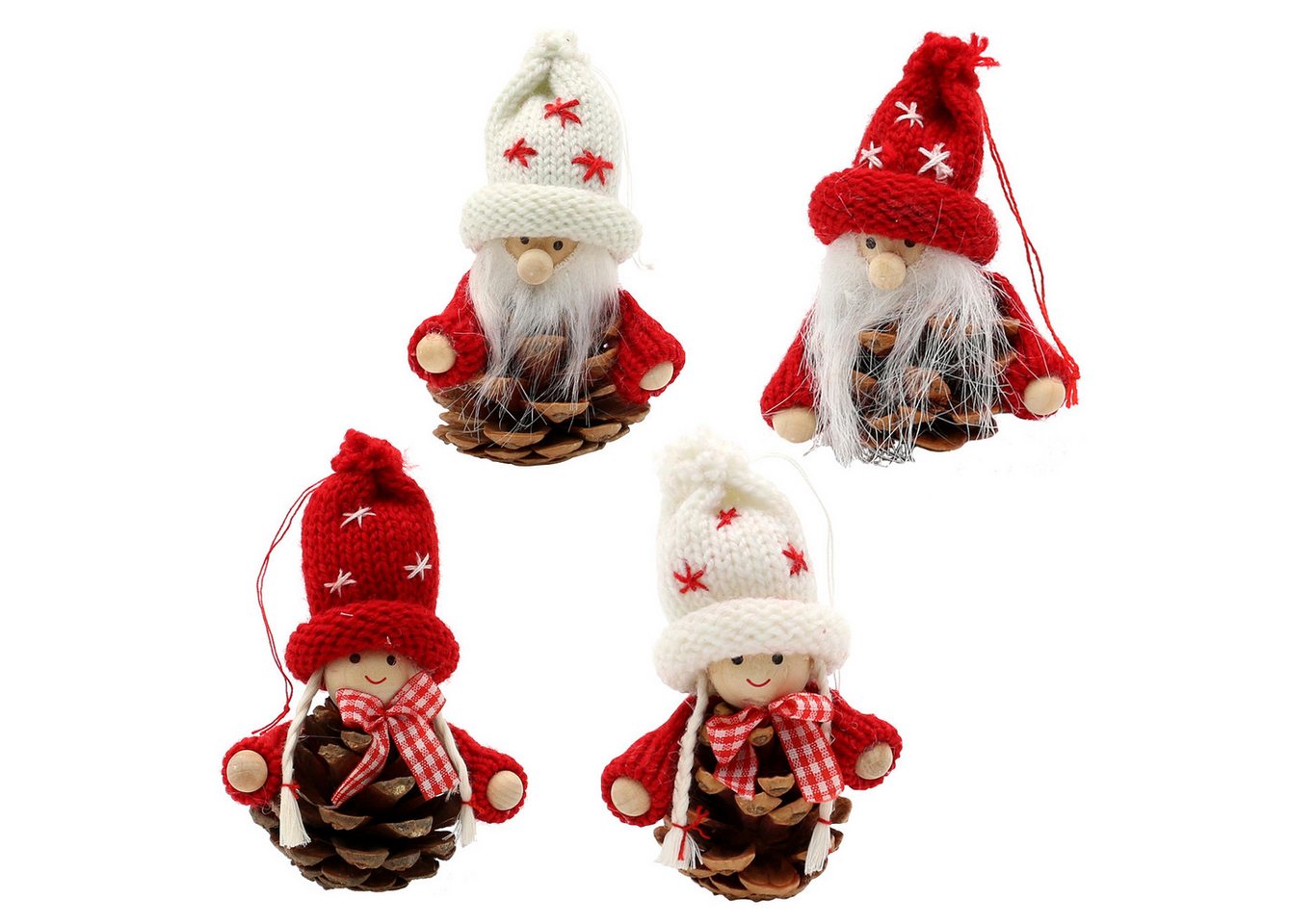 Dekohelden24 Christbaumschmuck 4er Set Strick-/ Holz Püppchen / Santa als Baumbehang, Größe je Figur ca. 7,5 x 7,5 x 10 cm Dekohelden24 Christbaumschmuck 4er Set Strick-/ Holz Püppchen / Santa als Baumbehang, Größe je Figur ca. 7,5 x 7,5 x 10 cm von Dekohelden24