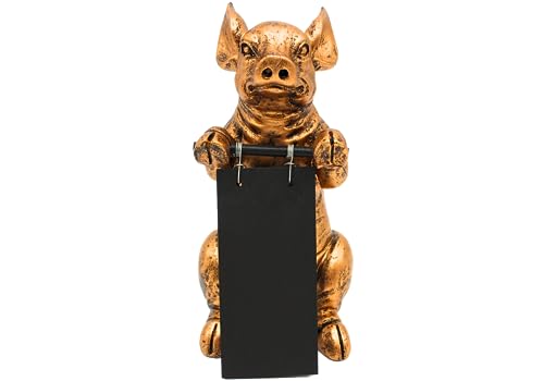 Dekohelden24 Deko-Figur als Schwein in Gold, mit Tafel zum Beschriften, aus Polyresin, Größe: L/B/H ca. 11 x 11,5 x 22 cm, 22 cm von Dekohelden24