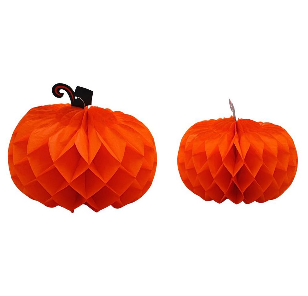 Dekohelden24 Dekofigur 2er-Set XXL Hänger Zier - Kürbis Honeycomb, Papierkürbis, Halloweenkür (1 St), Magnetisch, Wabenstruktur, Dekoration für Ostern von Dekohelden24