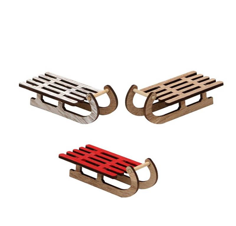 Dekohelden24 Dekofigur Rustikale Holzschlitten Teelichthalter als 3er. Set, ca. 5 cm von Dekohelden24