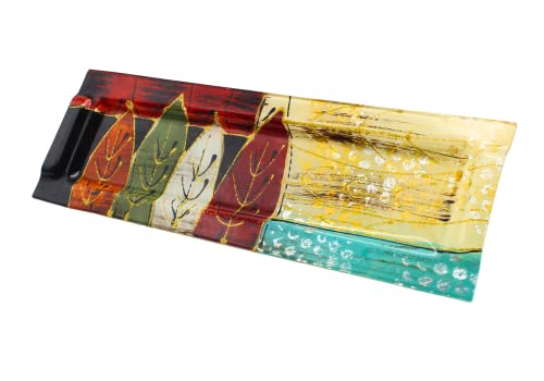 Dekohelden24 Dekoplatte/Schale/Servierplatte aus Glas mit Blatt-Dekor, Rechteck, Handarbeit, Maße: L/B/H ca. 40 x 13 x 0,5 cm von Dekohelden24