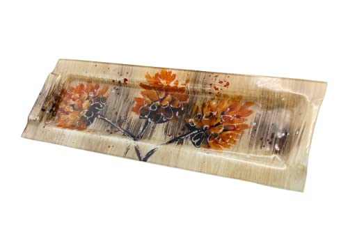 Dekohelden24 Dekoplatte/Schale/Servierplatte aus Glas mit gelb-orangen Hortensien, Rechteck, Handarbeit, Maße: L/B/H ca. 40 x 13 x 0,5 cm von Dekohelden24