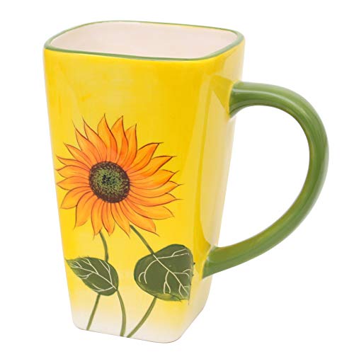 Dekohelden24 Dolomite Kaffeepot/Kaffeetasse, Motiv: Sonnenblume in gelb/grün, Größe ca. 13,8 x 9 x 14,5 cm, Tasse Eckig 14 cm, 14 von Dekohelden24