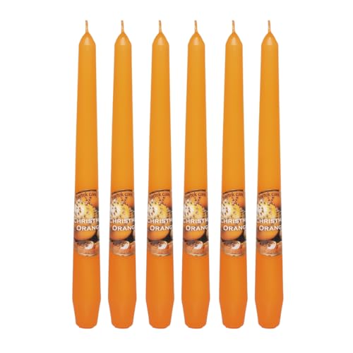 Dekohelden24 Duft-Stabkerze, Leuchterkerze mit weihnachtlichem Zimtorange Duft, 6 Stück, Duftrichtung Christmas-Orange in orange, Größe: H/Ø ca. 25 x 2 cm, 60 gr von Dekohelden24