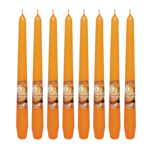 Dekohelden24 Duft-Stabkerze, Leuchterkerze mit weihnachtlichem Zimtorange Duft, 8 Stück, Duftrichtung Christmas-Orange in orange, Größe: H/Ø ca. 25 x 2 cm, 60 gr von Dekohelden24