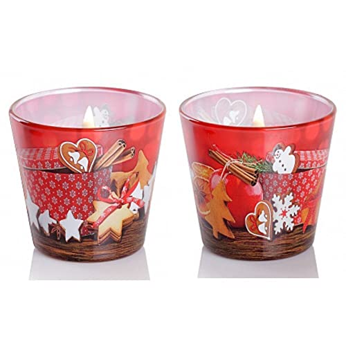 Dekohelden24 Duftkerze/Windlicht/Kerze im Glas - 2 Fach Sortiert/Duftrichtung Cinnamon and Apple und Orange and Anis Note, L/B/H 8 x 8 x 8 cm, je Kerze 115g von Dekohelden24