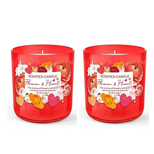 Dekohelden24 Duftkerze/Windlicht/Kerze im Glas - 2 Fach Sortiert/Duftrichtung Flower & Heart, L/B/H 8, 5 x x, cm, 150g, UF-Flower-2er, Rot von Dekohelden24