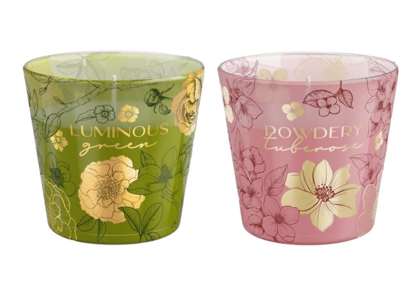 Dekohelden24 Duftkerze Kerzen im Glas in verschiedenen Varianten (2er Set, 2-tlg), Fruchtig-blumige Duftmischung, eleganter Glasbehälter von Dekohelden24