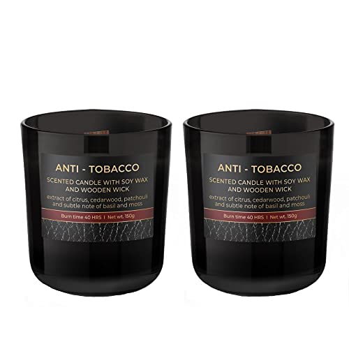 Dekohelden24 Duftkerze-Windlicht-Kerze im Glas - 2er Set-Duftrichtung Anti - Tobacco, L-B-H 8, 5 x x, cm, 150g, UF-Anti-Tobacco-2er, Schwarz von Dekohelden24