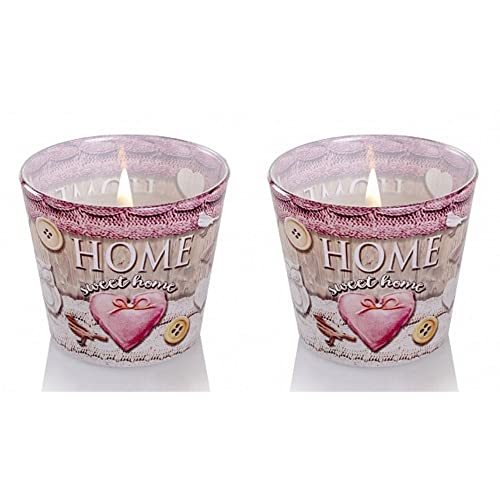 Dekohelden24 Duftkerze -Windlicht - Kerze im Glas als 2er Set Duftrichtung Joyful Moments und Nice and Cosy, L/B/H 8 x cm, 115g je Kerze, UF-Home-Sweet-Home-2er, Altrosa von Dekohelden24