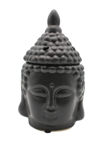 Dekohelden24 Duftlampe als Buddhakopf in schwarz/Aromalampe/Duftlicht/Duftstövchen, aus Keramik, Größe: H/B ca. 20 x 11 cm, 20 cm von Dekohelden24