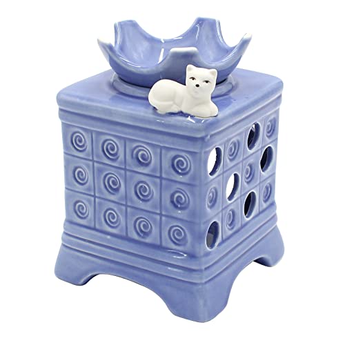 Duftlampe als Kachelofen in blau mit Katze/Aromalampe/Duftlicht/Duft-Lampe, L/B/H: ca. 10 x 10 x 15 cm von Dekohelden24