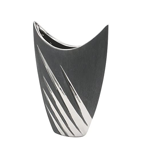 Dekohelden24 Edle Moderne Deko Designer Keramik Silber-grau, oval, Maße L/B/H ca. 19 x 7,5 x, Vase 24,5 cm, 25 cm von Dekohelden24