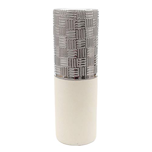 Edle Moderne Deko Designer Keramik Vase Säule in Silber-rau weiß, ca. 9,5 x 9,5 x 30 cm. von Dekohelden24