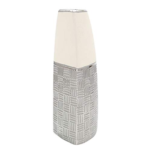 Edle Moderne Deko Designer Keramik Vase Segel in Silber-rau weiß, ca. 11 x 9,5 x 30 cm. von Dekohelden24