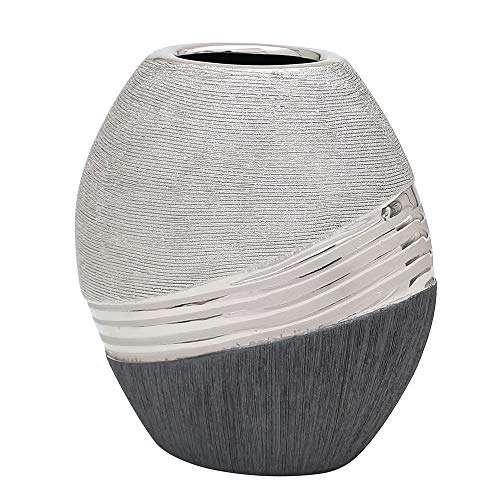 Dekohelden24 Edle Moderne Deko Designer Keramik Vase in Silber-grau oval, 20 cm von Dekohelden24