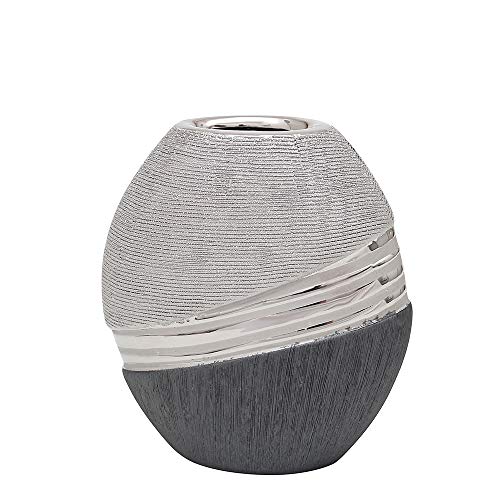 Dekohelden24 Edle Moderne Deko Designer Keramik Vase in Silber-grau oval, Silbergrau, 16 cm von Dekohelden24