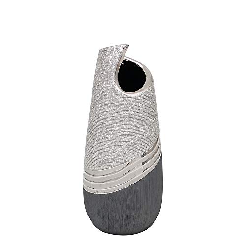 Dekohelden24 Edle Moderne Deko Designer Keramik Vase wellenförmig in Silber-grau, Welle 25 cm von Dekohelden24