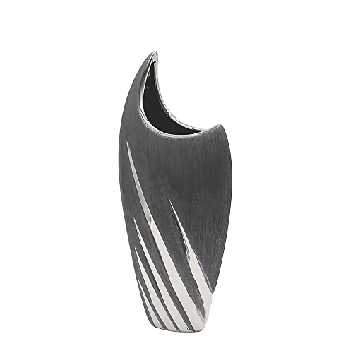 Dekohelden24 Edle Moderne Deko Designer Keramik geschwungen, in Silber-grau, Maße L/B/H ca. 12,5 x 8 x 29 cm, Vase Oval 29 cm von Dekohelden24