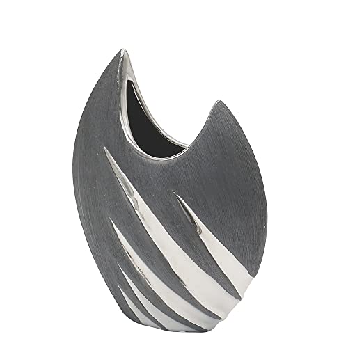 Dekohelden24 Edle Moderne Deko Designer Keramik oval geschwungen, in Silber-grau, Maße L/B/H ca. 16 x 7 x 21 cm, Vase 21 cm von Dekohelden24