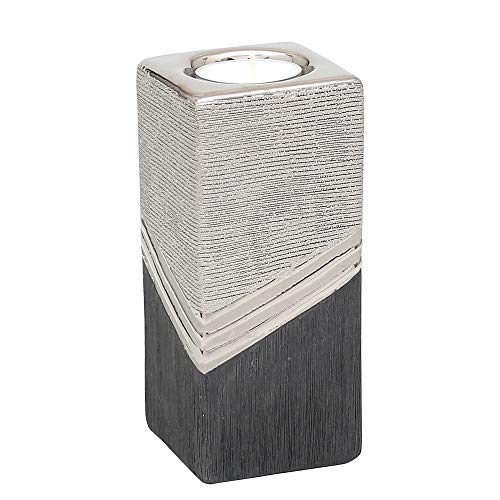 Dekohelden24 Edler Designer Keramik Teelichthalter viereckig in Silber-grau, Silbergrau, 15 cm von Dekohelden24