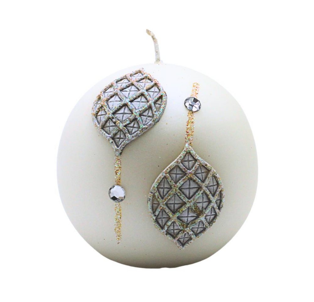 Dekohelden24 Formkerze Hochwertige Kerze als Kugel - Kugelkerze in Edelsteinoptik (1 Stück, 1-tlg), orientalische Kugelkerze in weiß, Größe L / B / H von Dekohelden24