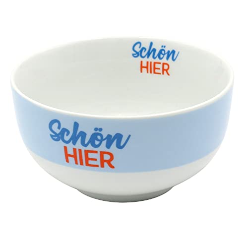 Dekohelden24 Frühstücksschale - Schälchen aus Porzellan, Motiv: Schön Hier. Größe H/Ø: 13 x 6,5 cm, Spülmaschinengeeignet. von Dekohelden24