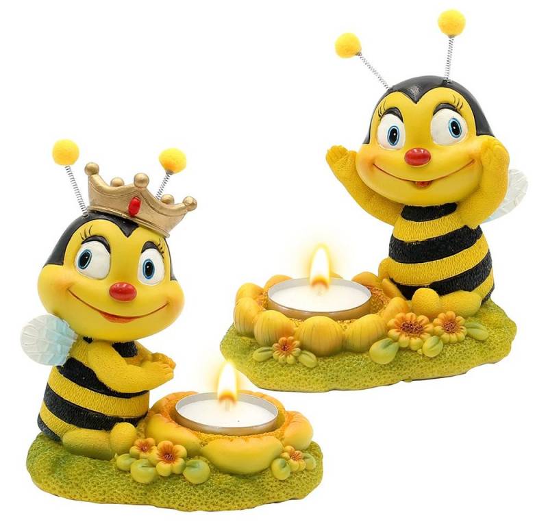 Dekohelden24 Gartenfigur Dekofigur Bienenpaar mit Teelichthalter, 2er Set, Gartendeko, Polyresi von Dekohelden24