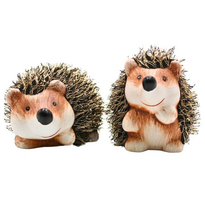 Dekohelden24 Gartenfigur Igel, Keramik - Garten Igel, Dekoigel mit Fell im 2er Set in braun, Größe ca. 15 x 8 x 8 cm. von Dekohelden24