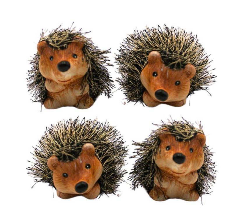 Dekohelden24 Gartenfigur Igel, Keramik - Garten Igel, Dekoigel mit Fell im 4er Set in braun, Größe ca. 6 x 6 x 8 cm. von Dekohelden24