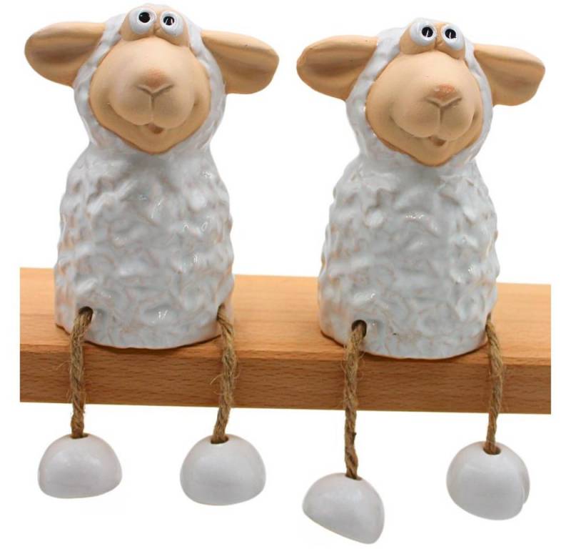 Dekohelden24 Gartenfigur Keramik Schaf als Kantensitzer - Kantenhocker, im 2er Set, L/B/H 7 x 6,5 x 10,5 cm von Dekohelden24
