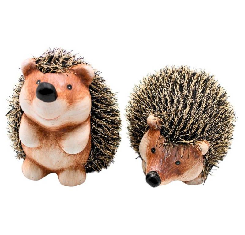 Dekohelden24 Gartenfigur XL Igel, Keramik - Garten Igel, Dekoigel mit Fell im 2er Set in braun, Größe ca. 17 x 11 x 9 cm. von Dekohelden24