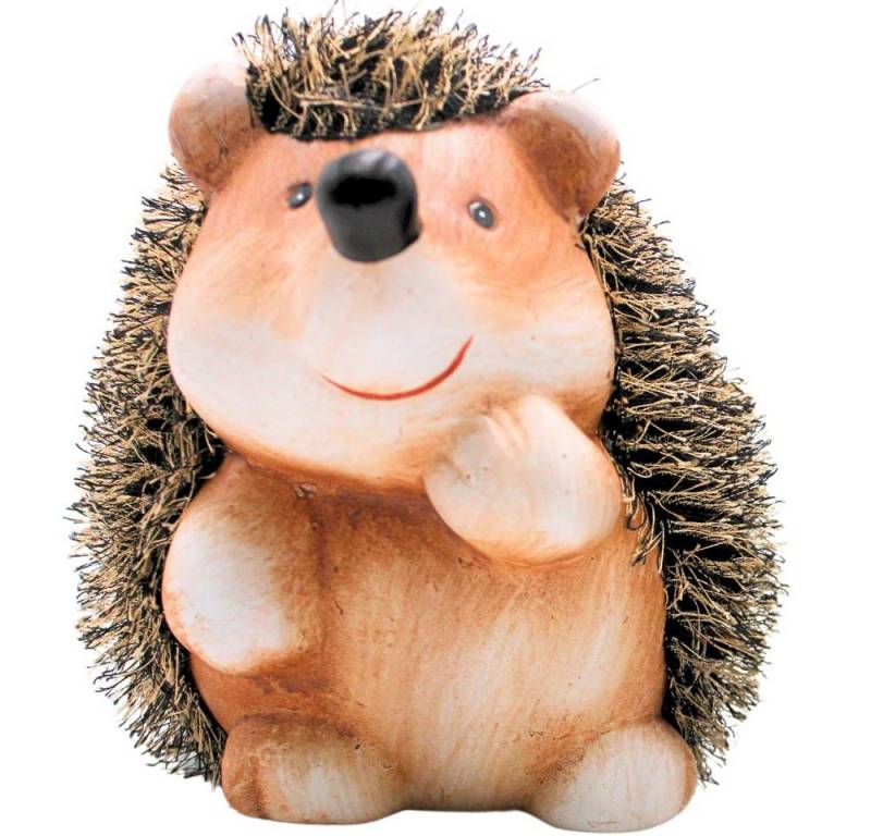 Dekohelden24 Gartenfigur XXL Dekofigur Igel, Keramik - Igel, Dekoigel mit Fell liegend in braun, (1 St), Größe ca. 19 x 19 x 22 cm. von Dekohelden24