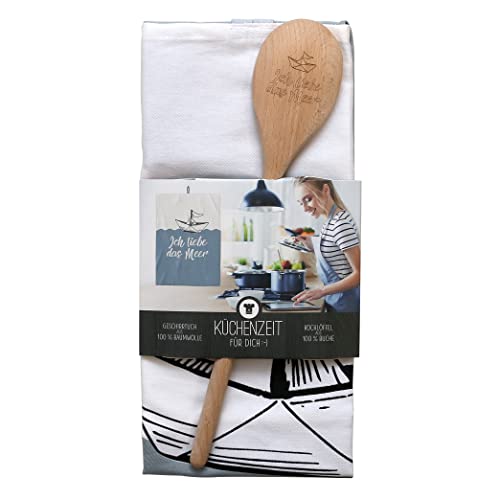 Dekohelden24 ***(13!!!) Geschenkset - Geschirrtuch aus 100% Baumwolle und Kochlöffel aus Buchenholz mit Spruch -, Motiv: Ich Liebe das Meer. Dekohelden24 ***(13!!!) Geschenkset - Geschirrtuch aus 100% Baumwolle und Kochlöffel aus Buchenholz mit Spruch -, Motiv: Ich Liebe das Meer. von Dekohelden24