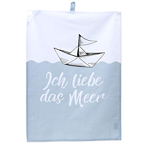 Dekohelden24 Geschirrtuch aus 100% Baumwolle, H/B: 70 x 50 cm, Motiv: Ich Liebe das Meer, 1 Stück (1er Pack) von Dekohelden24