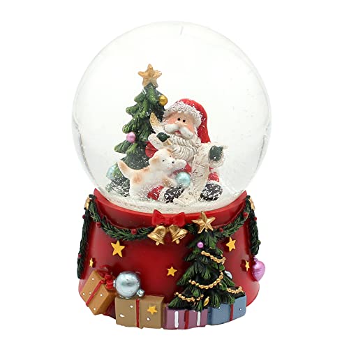 Große Schneekugel, Weihnachtsmann mit Hund und Tannenbaum, mit Sound, auf aufwendig dekoriertem Sockel, Maße L/B/H: 10 x 10 x 14 cm Kugel Ø 10 cm von Dekohelden24