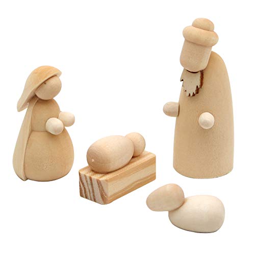 Dekohelden24 Handgedrechselte Holz Krippenfiguren VSGWK88 Natur 4er Set, 5,5 cm von Dekohelden24