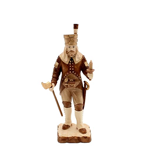Dekohelden24 Handgeschnitzter Annaberger Obersteiger mit Werkzeug, gebeizt, Höhe mit Sockel ca. 10 cm von Dekohelden24